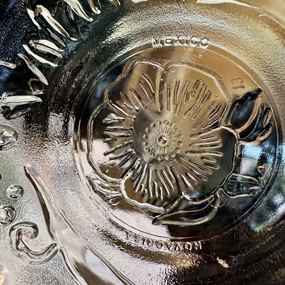 SET/6, NOVACRISA MEXICO, WILD ROSE FLORAL BLOSSOM, CLEAR BOWL WITH FROSTED RIM